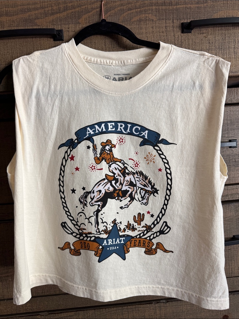Ariat Cream Tank Top with Navy & Brown Rodeo Graphic